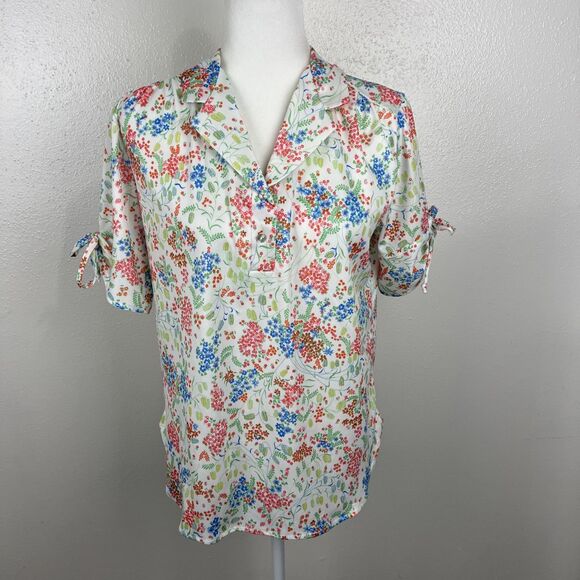 Vintage Just Oscar Blouse Women Large White Pink Floral All Over Print S/S Top - Picture 13 of 13